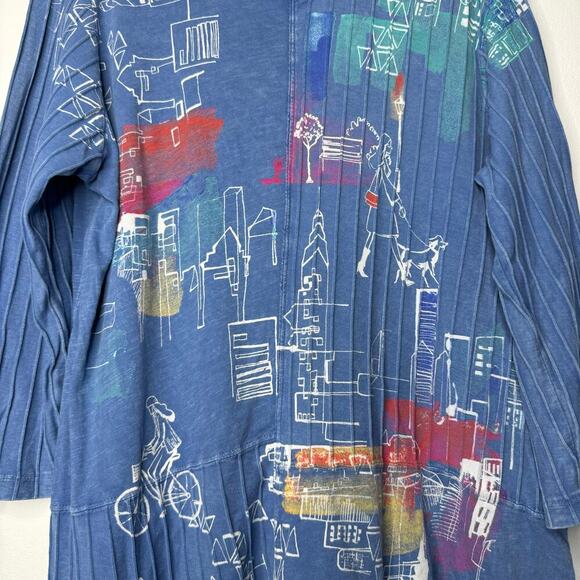 Jess & Jane Mineral Wash City Abstract Tunic Top Blue Lagenlook Artsy Medium - Picture 3 of 9